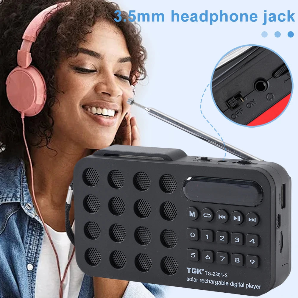 Portable FM Radio Receiver with Bluetooth & Solar Charging