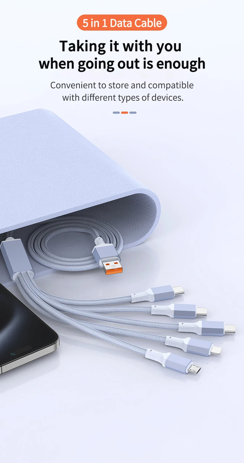 Multi Charging Cable 5 in 1 | Fast Nylon Braided USB Cord