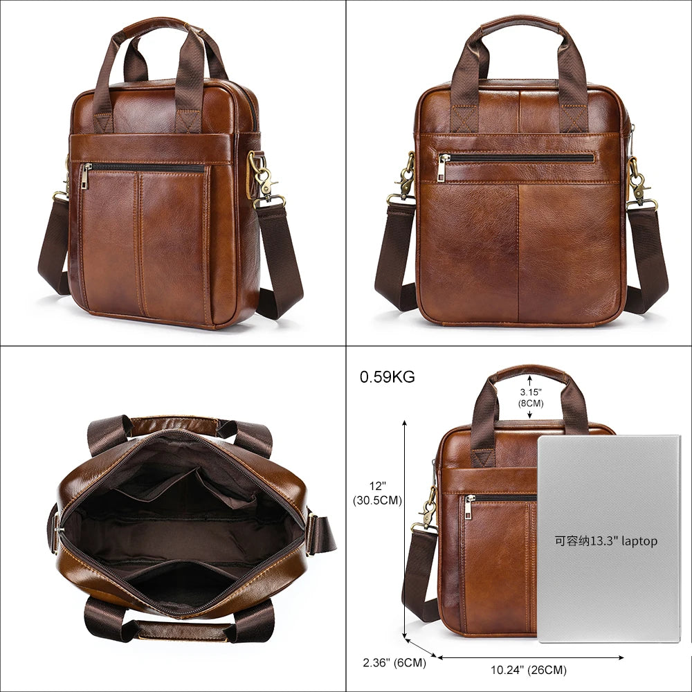 Bolso bandolera de cuero genuino para hombre | Elegante maletín para portátil
