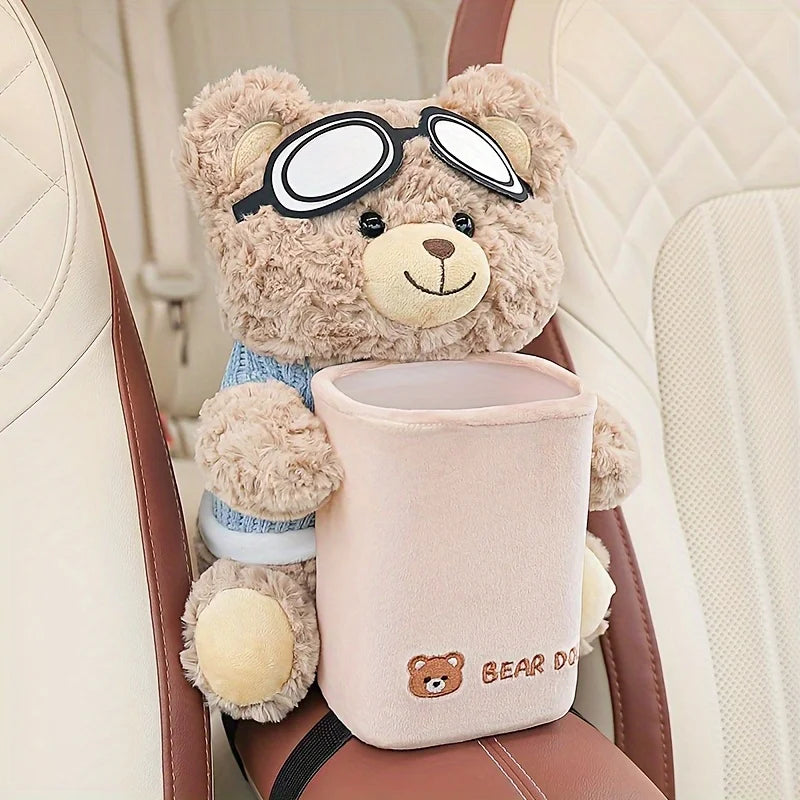 Adorable Teddy Bear Car Tissue Holder & Trash Can Organizer