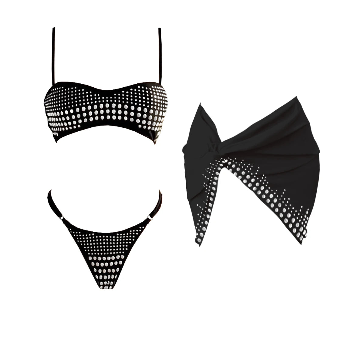 3-Piece Diamond Bikini Set | Sexy Women's Swimsuit with Mesh Skirt