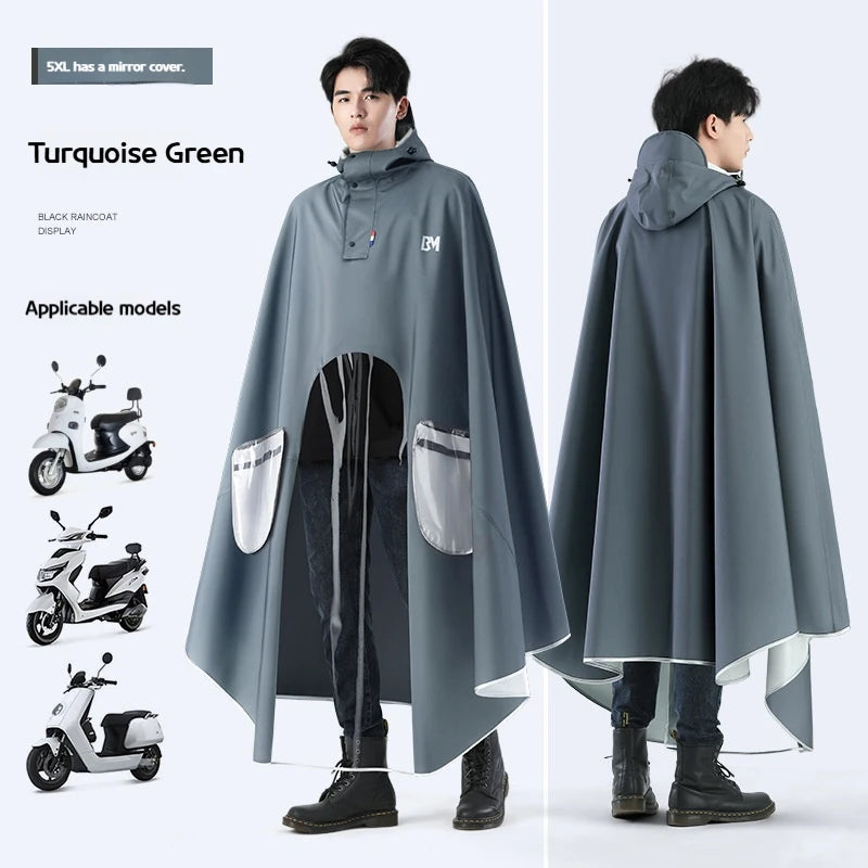 Men's Full-Length Rain Poncho for Motorcycle & Scooter Riders