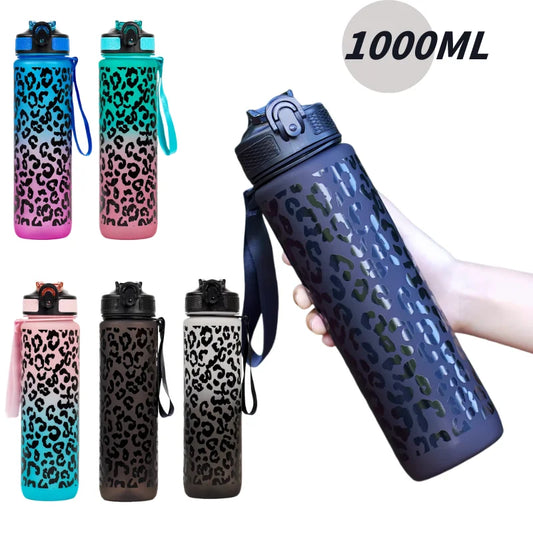1 Liter Leopard Print Sports Water Bottle | Leak-Proof & Portable