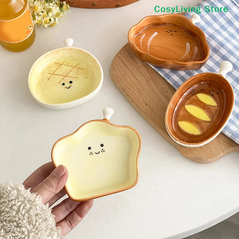 Cute Croissant Pattern Ceramic Plate | Creative Dipping Dish