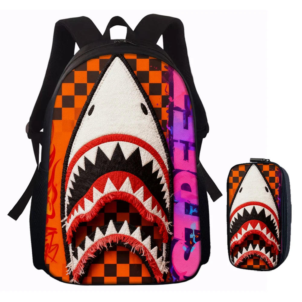 Trendy Shark Graphic Backpack Set | Perfect for School & Fun