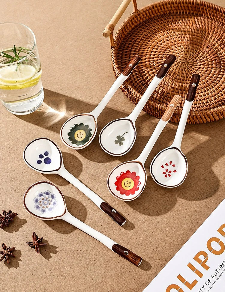 Cuchara de cerámica linda para sopa | Accesorio de cocina estilo japonés Kawaii