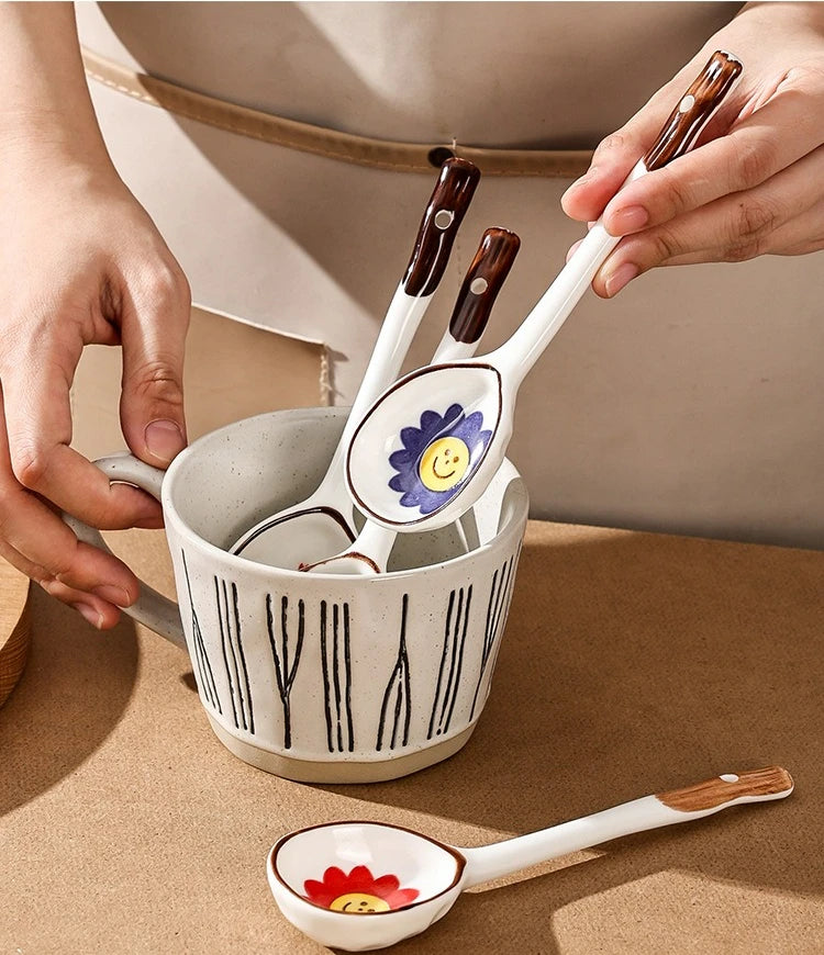 Cuchara de cerámica linda para sopa | Accesorio de cocina estilo japonés Kawaii