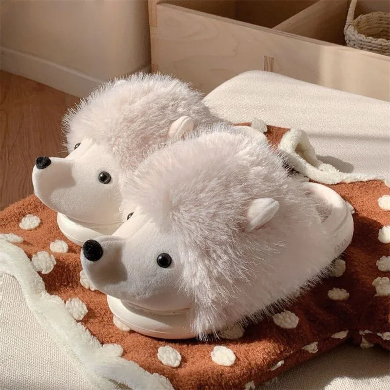 Cute Hedgehog Plush Winter Slippers | Cozy Cotton Home Shoes