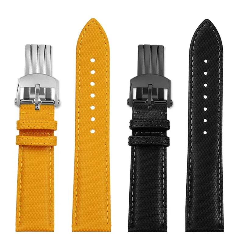 Versatile Yellow Nylon Leather Watch Strap | 22mm Men's Band