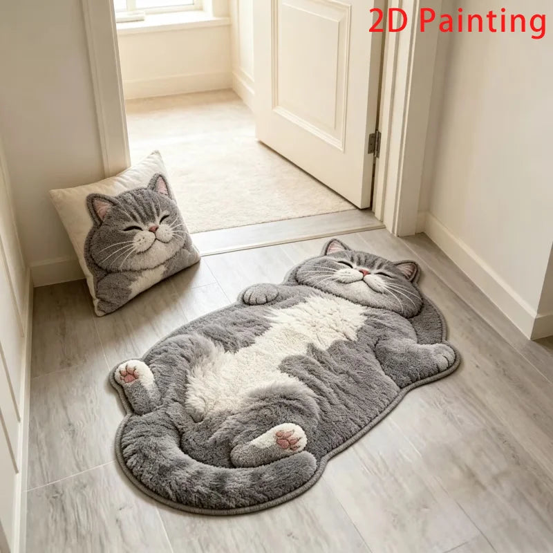 Adorable Cat-Shaped Area Rug | Unique Soft Plush Floor Mat