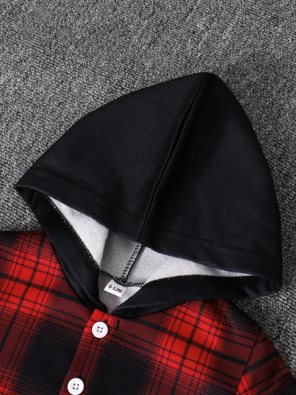 Toddler Plaid Print Hooded Fleece Outfit | Cute Casual Set