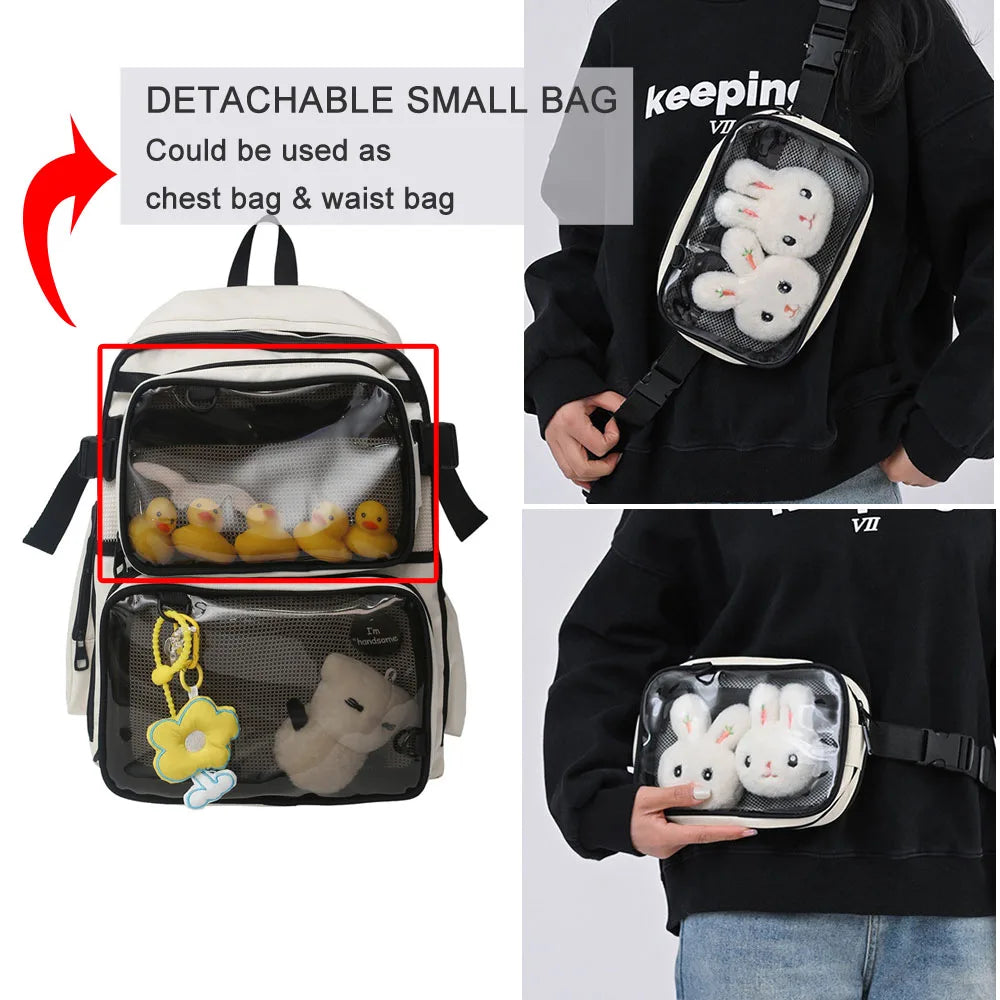 2pcs Transparent Backpack Set | Stylish Clear Casual Rucksack