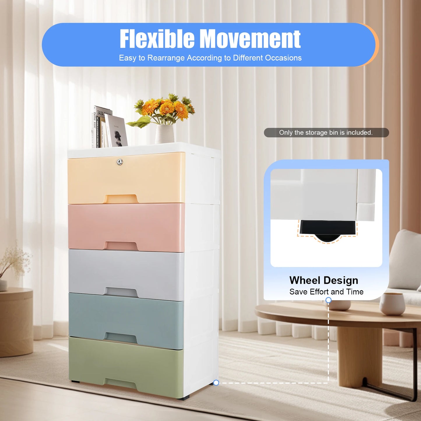 5-Drawer Plastic Storage Cabinet | Large Capacity Organization