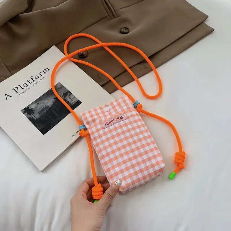 Trendy Small Checkered Mobile Phone Crossbody Bag | Fashionable Mini Shoulder Bag