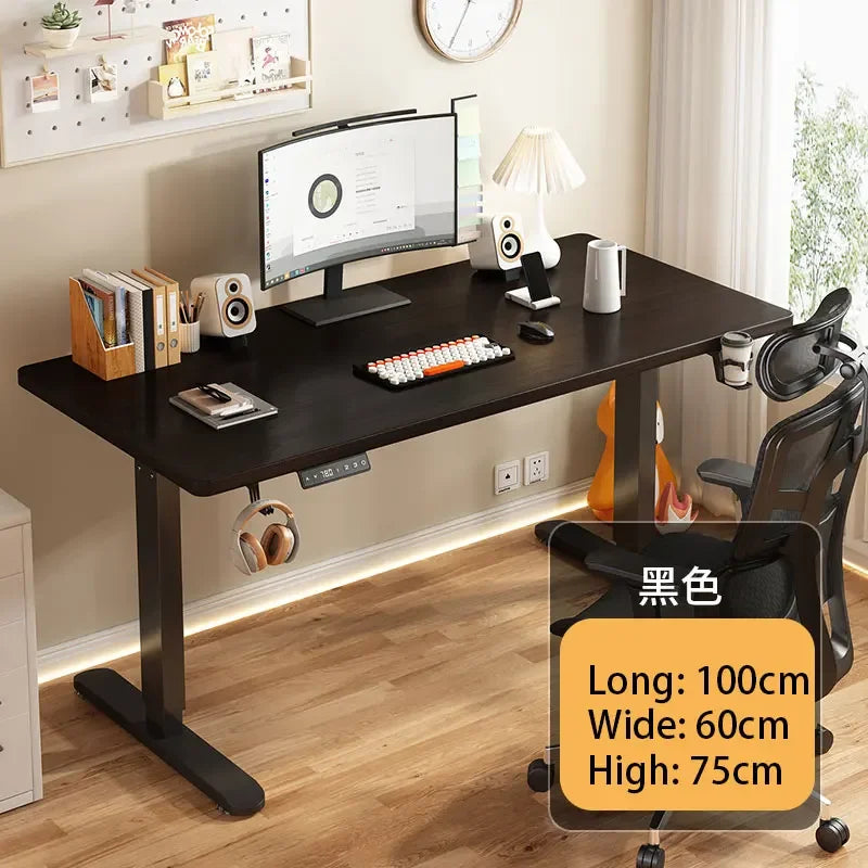 Electric Height Adjustable Solid Wood Computer Desk for Home & Office