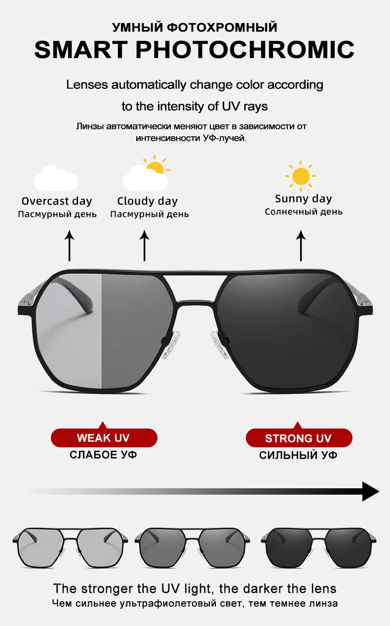 Fashionable Photochromic Polarized Sunglasses for Men & Women