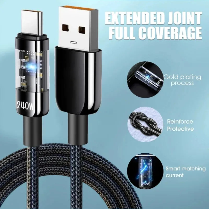 240W Fast Charging USB to Type C Data Cable for All Devices