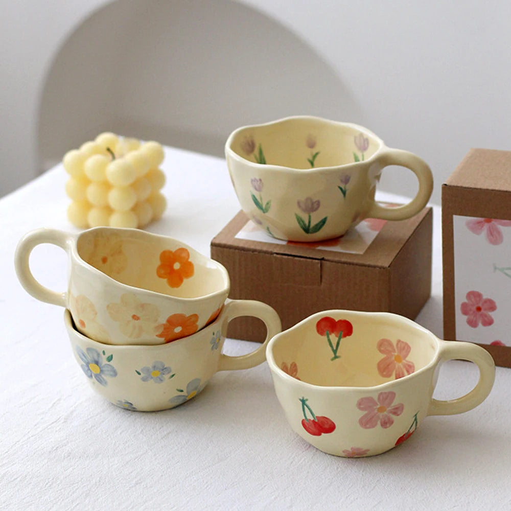 Handcrafted Ceramic Mugs | Unique Flower Coffee Cups