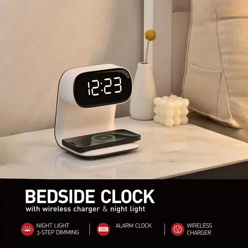 Reloj Despertador con Luz Nocturna LED y Estación de Carga Inalámbrica Rápida