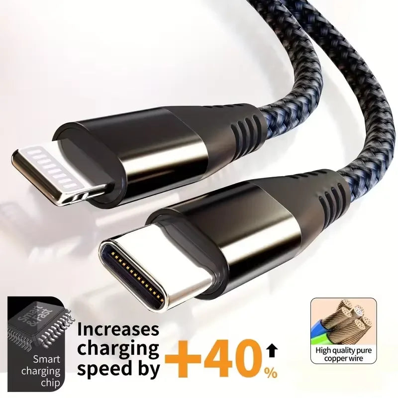 MFi Certified Fast Charging USB C to Lightning Cable - Durable Nylon