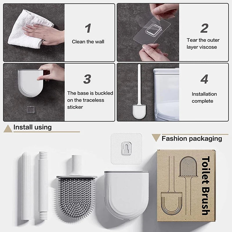 Wall Hanging Toilet Brush with Holder | Soft Bristles WC Cleaner