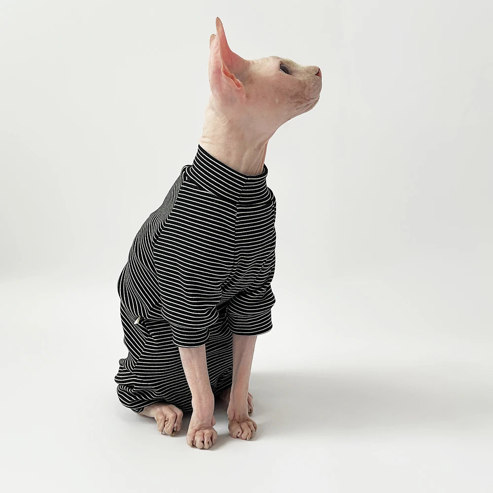 Ropa de Algodón Cómoda para Gatos sin Pelo | Atuendos Rayados con Estilo