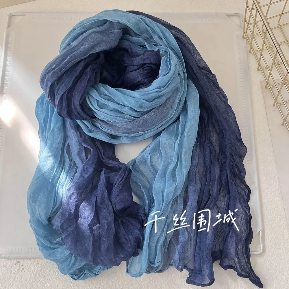 Elegant Women's Long Cotton Hemp Gradient Scarf for Winter Fashion