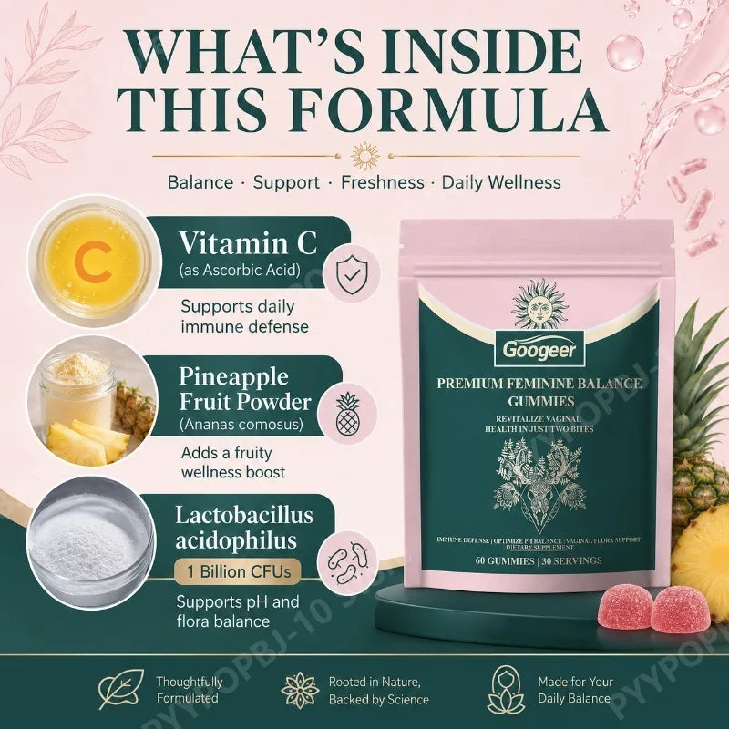 Feminine PH Balance Gummies with Vitamin C & Probiotics - 60 CT