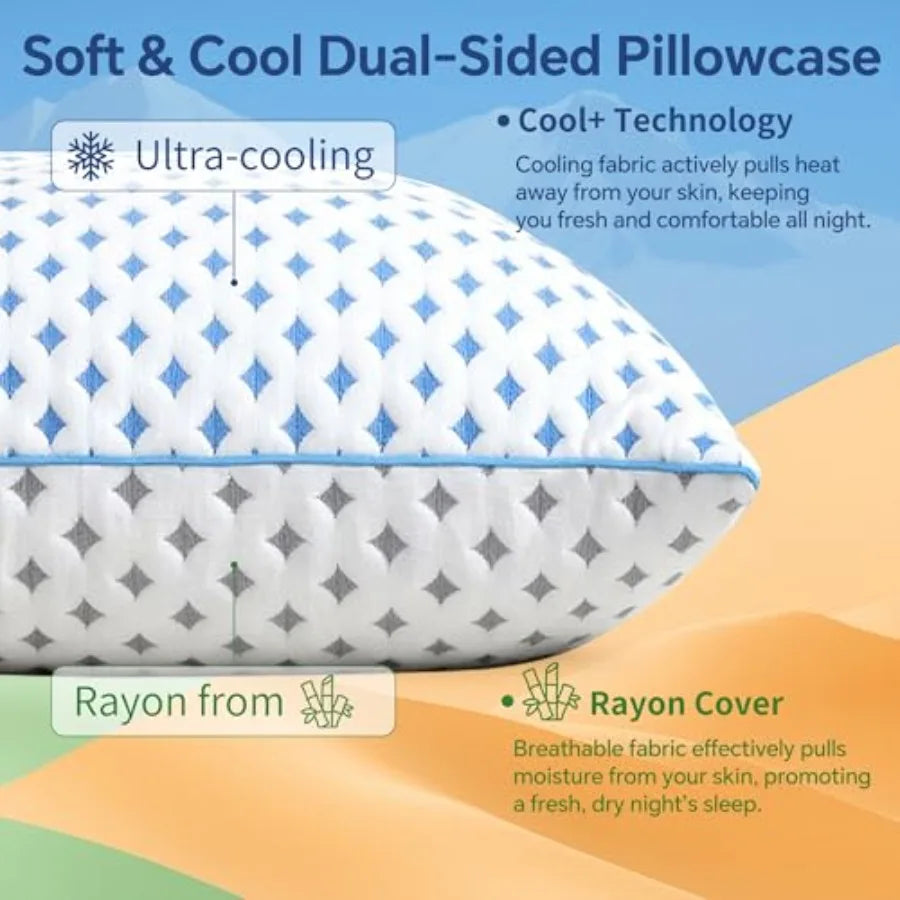 Adjustable Loft Cooling Memory Foam Pillows | King Size Set of 2