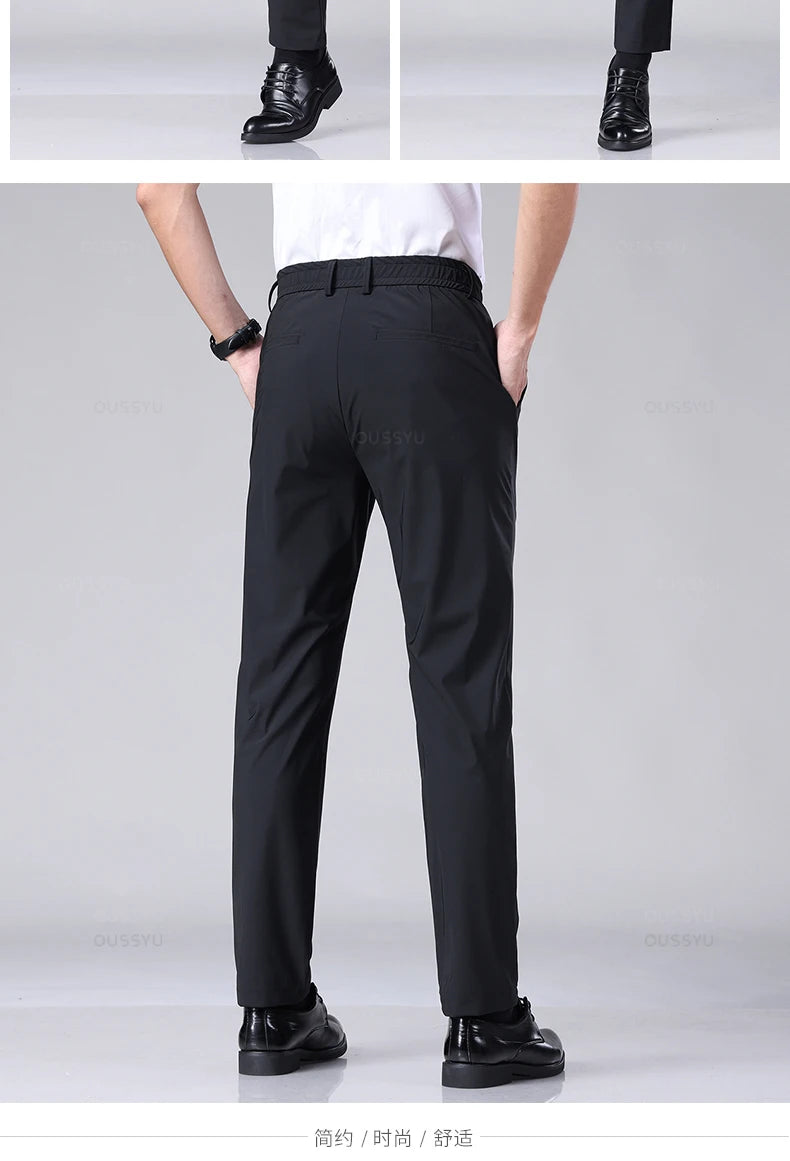 Men's Summer Stretch Smooth Trousers | Casual Business Pants