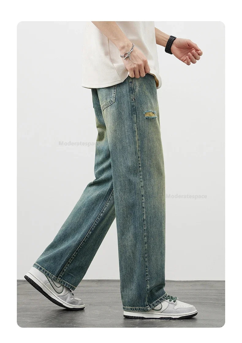 Men's Vintage Baggy Jeans | Distressed Y2K Straight Pants
