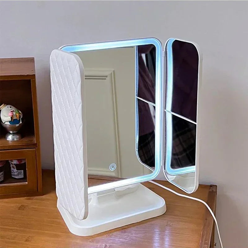 Trifold LED Makeup Mirror with Lights | Adjustable & Portable Design