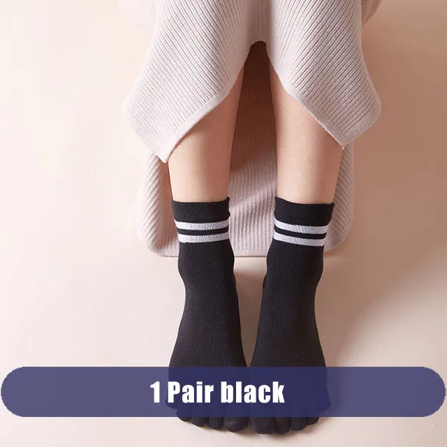 Women's Breathable Cotton Striped Invisible 5 Finger Socks | Soft Comfort