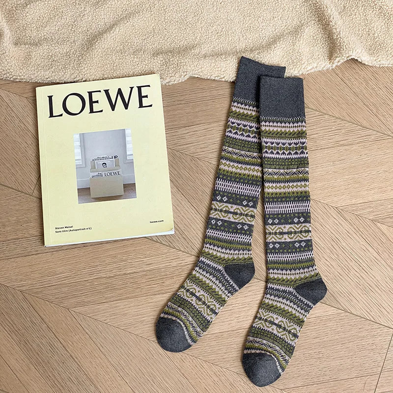 Women's Retro Knitted Knee Socks | Vintage Style for Autumn & Winter