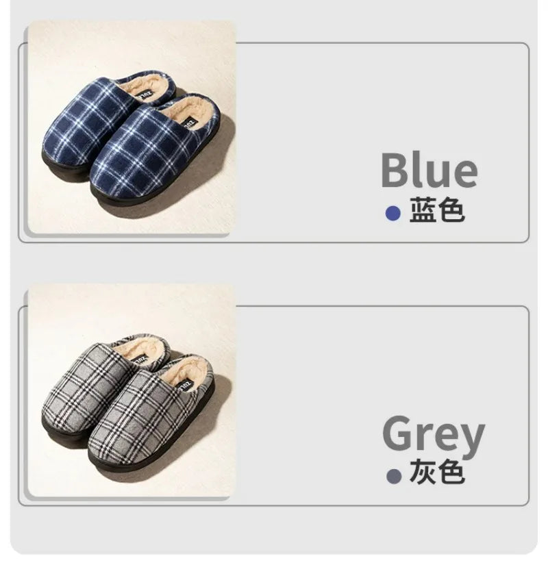 Men's Striped Plaid Fleece Slippers | Warm Cozy House Shoes