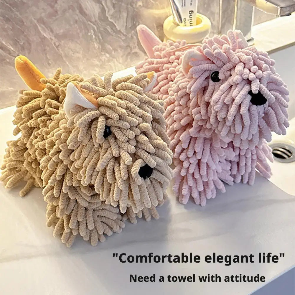 Cute Cartoon Puppy Hand Towel | Fluffy Chenille Kitchen & Bath Towel