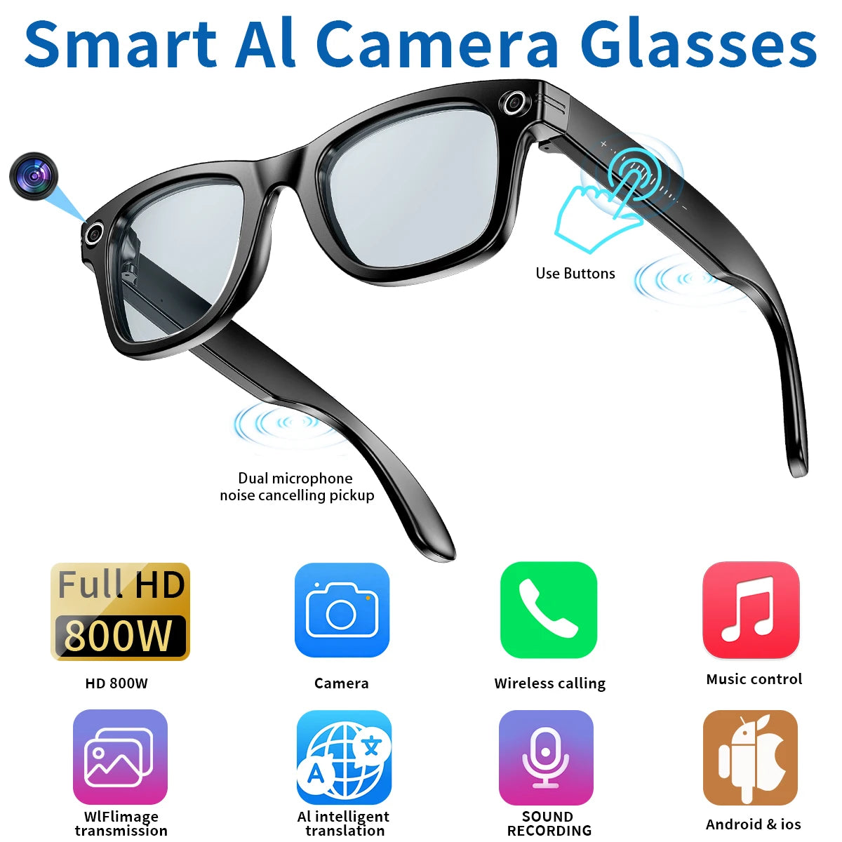 AI Smart Glasses with 8MP Camera & Bluetooth Features