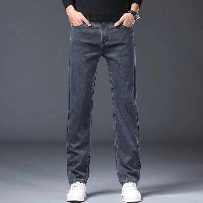 Men's Gray Jeans | Classic Straight Fit Casual Denim Trousers