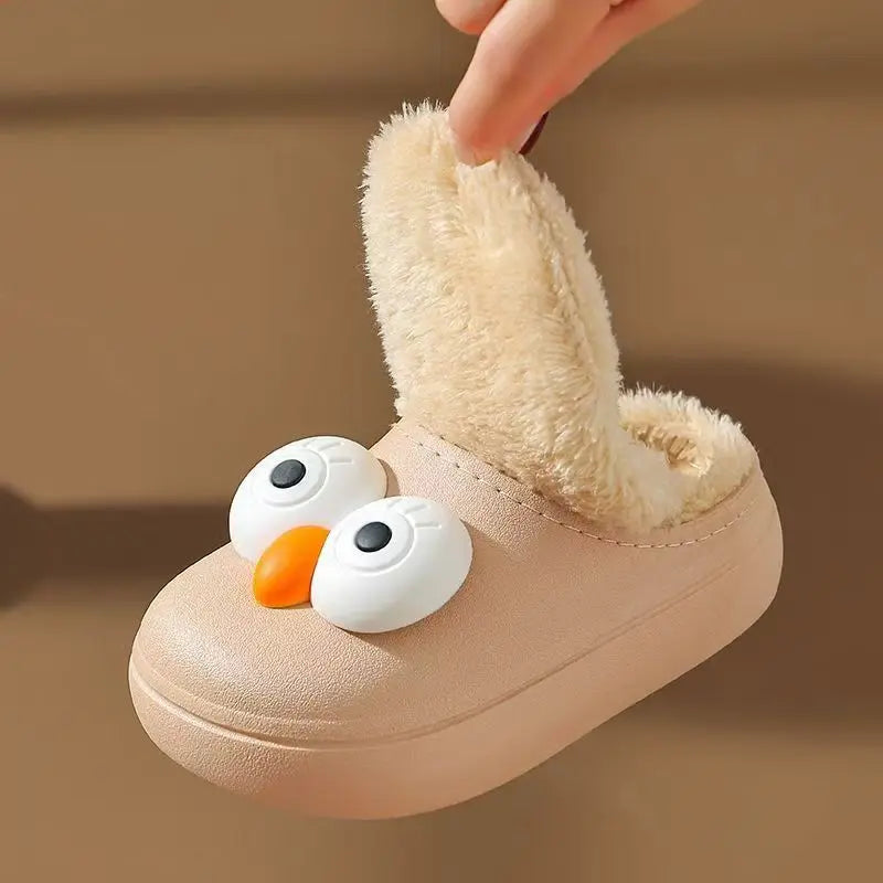 Kids 3D Big Eyes Animal Print Plush Slippers | Cozy Winter Shoes
