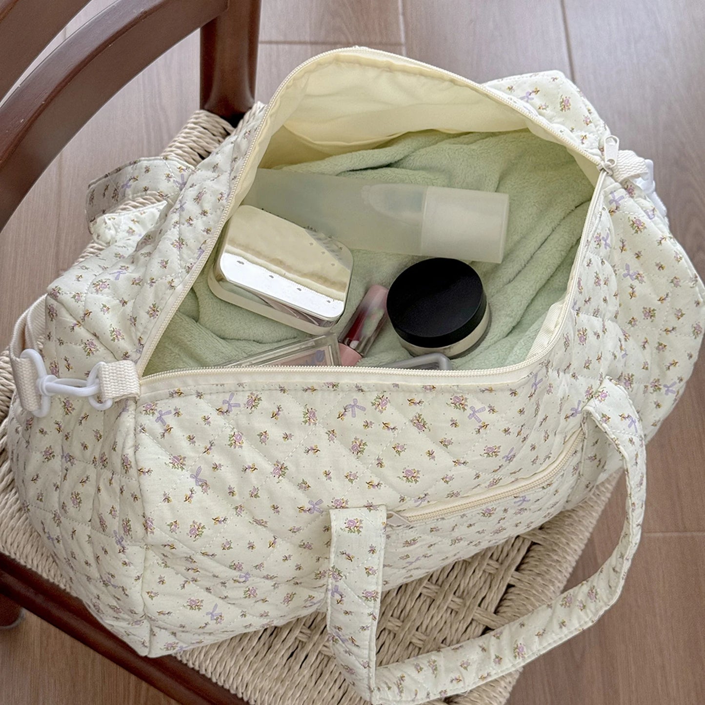 Floral Print Cotton Quilted Duffle Bag | Stylish Overnight Bag