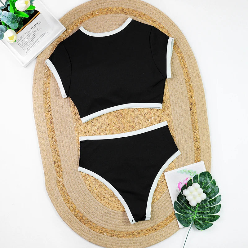 High Waist Women's Swimwear | Luxury Ribbed Two-Piece Bikini Set