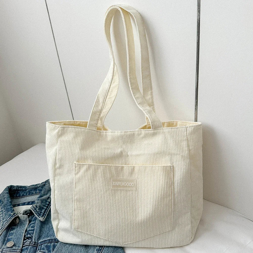 Stylish Waterproof Corduroy Tote Bag for Women | Large Capacity