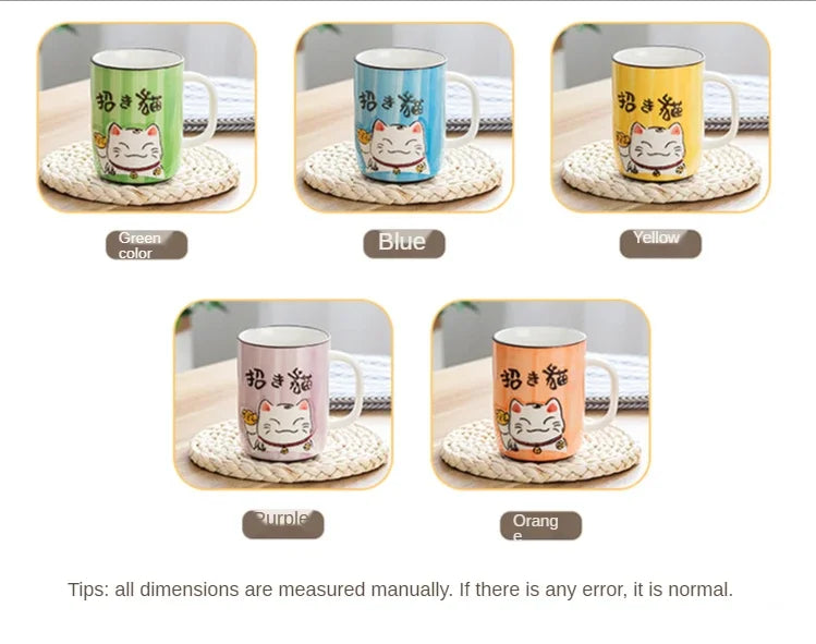 Taza de cerámica japonesa de gato de la suerte | Vajilla ecológica