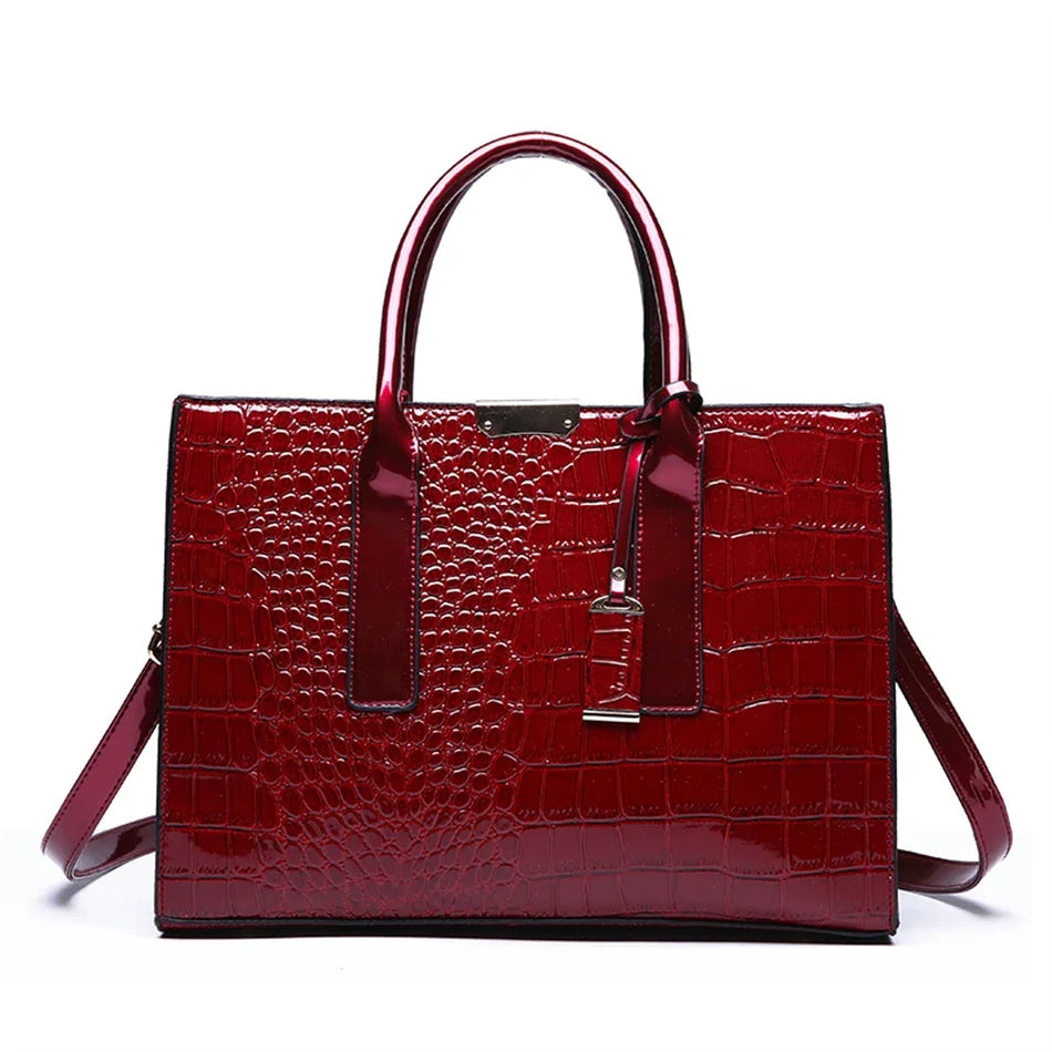 Bolso elegante de charol con cocodrilo | Bolso de lujo para mujer