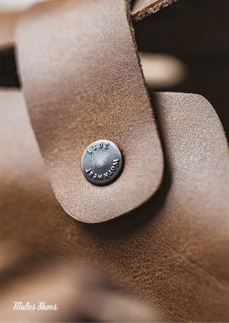 Men's Vintage Brown Leather Mules | Comfortable Slide-On Slippers