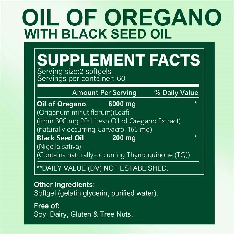 Oregano Oil Softgels with Black Seed Oil | Immune Booster & Digestive Aid