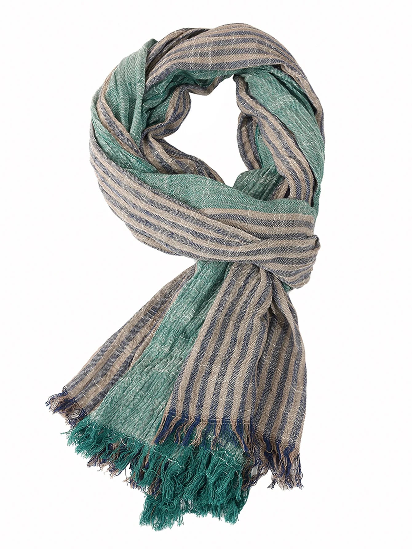 Fashionable Men's Cotton Linen Scarf | Warm Striped Neckerchief