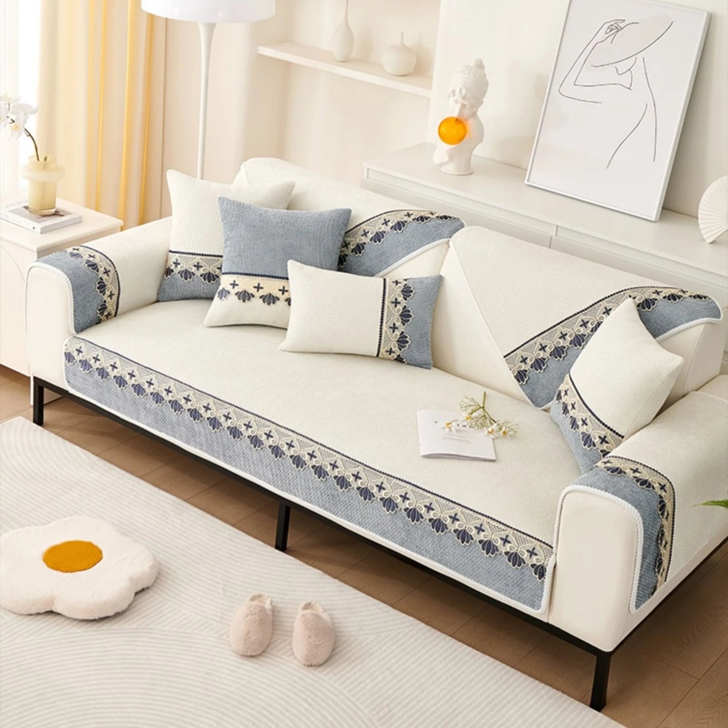 Stylish Lace Sofa Cover | Anti-Slip, Machine Washable, All-Season