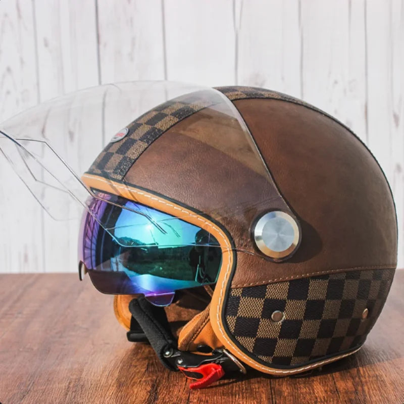 Half Face Double Lens Motorcycle Helmet | Stylish & Safe