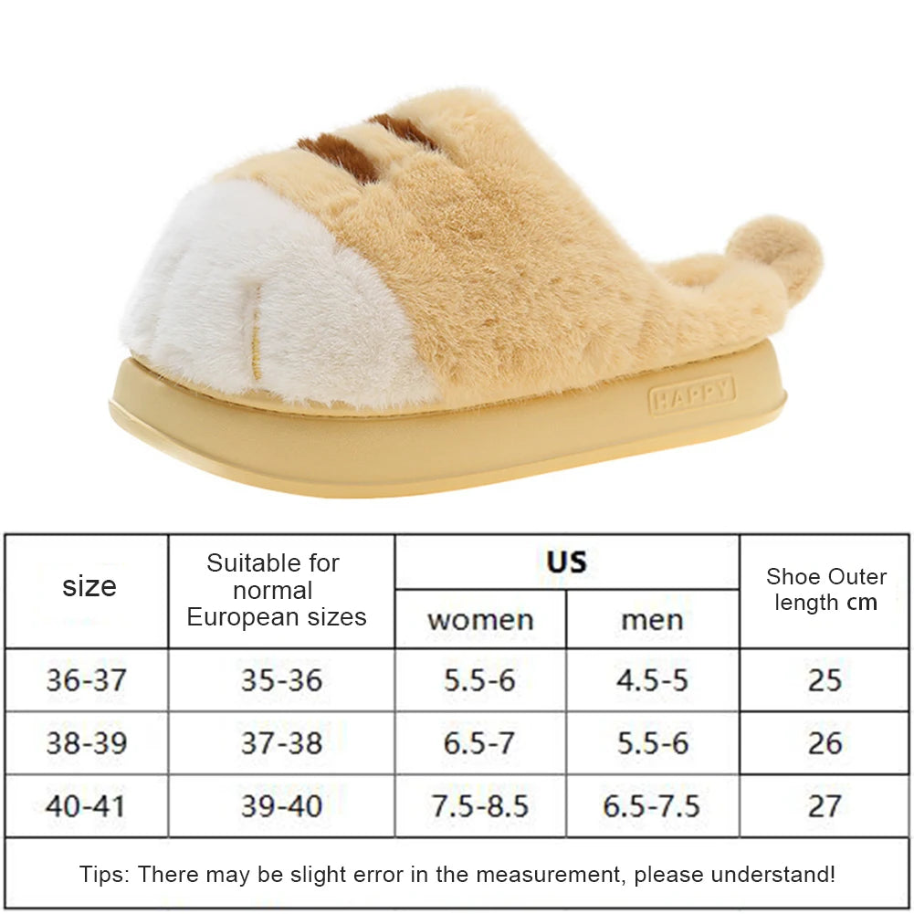 3D Cat Paw Plush Slippers | Cozy Warm Winter House Shoes
